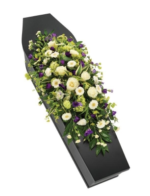 Purple and White Casket Spray